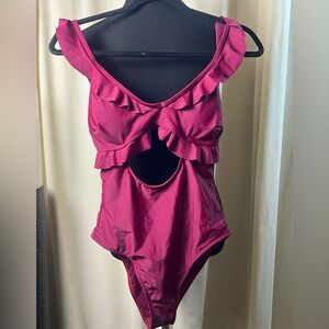 Knit & Lounge Ruffled Cutout One-Piece Swimsuit NWT